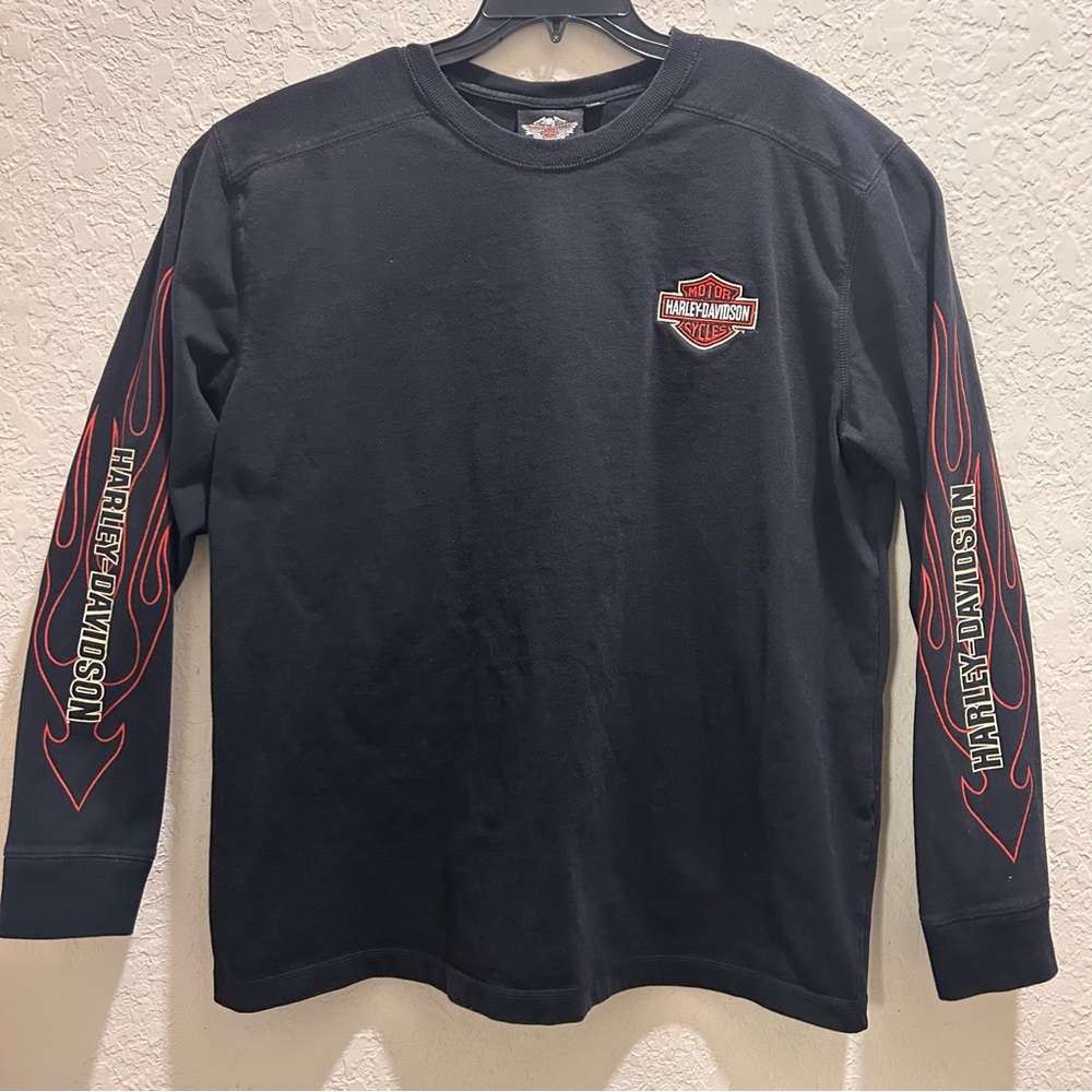 Vintage 2008 Harley-Davidson Bar & Shield Flames Graphic Long Sleeve Shirt XL